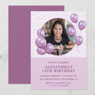 14th birthday invitations Balloons Photo Purple