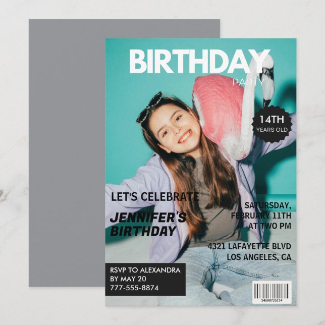 14th birthday invitations for her Magazine Cover (Front/Back)