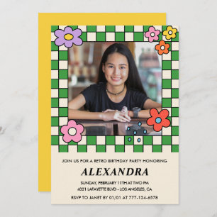 14th birthday invitations Retro Groovy Flowers