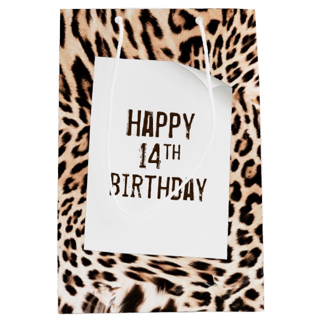 14th Birthday Leopard Fur Print  Medium Gift Bag (Front)
