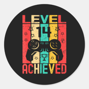 14th Birthday Level 14 Achieved Gamer Funny Birthd Classic Round Sticker