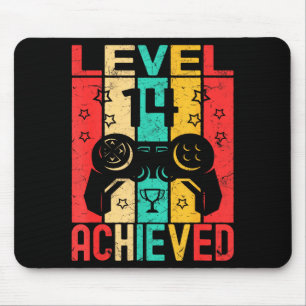 14th Birthday Level 14 Achieved Gamer Funny Birthd Mouse Mat
