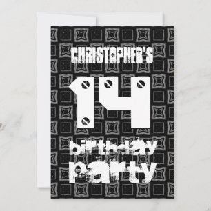 14th Birthday Modern Teen Black White Pattern V01 Invitation