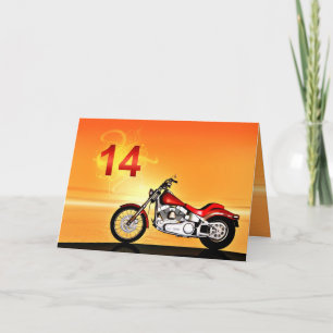 14th birthday Motorcycle sunset Card