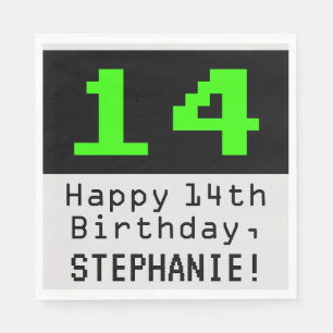 14th Birthday - Nerdy / Geeky Style "14" & Name Napkin