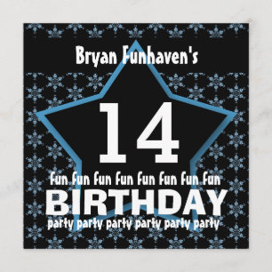 14th Birthday or ANY YEAR Black Blue STAR V14A Invitation