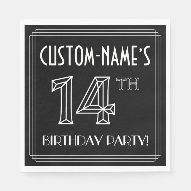14th Birthday Party: Art Deco Style + Custom Name Napkin (Front)