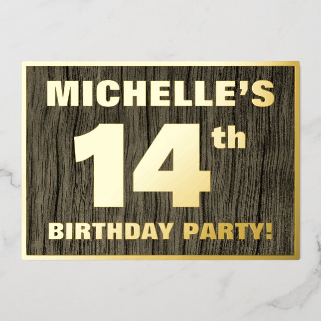 14th Birthday Party: Bold, Faux Wood Grain Pattern (Front)