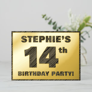 14th Birthday Party — Bold, Faux Wood Grain Text