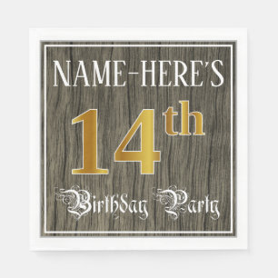 14th Birthday Party — Faux Gold & Faux Wood Looks Napkin