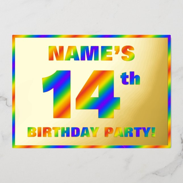 14th Birthday Party — Fun, Rainbow Spectrum “14” (Front)