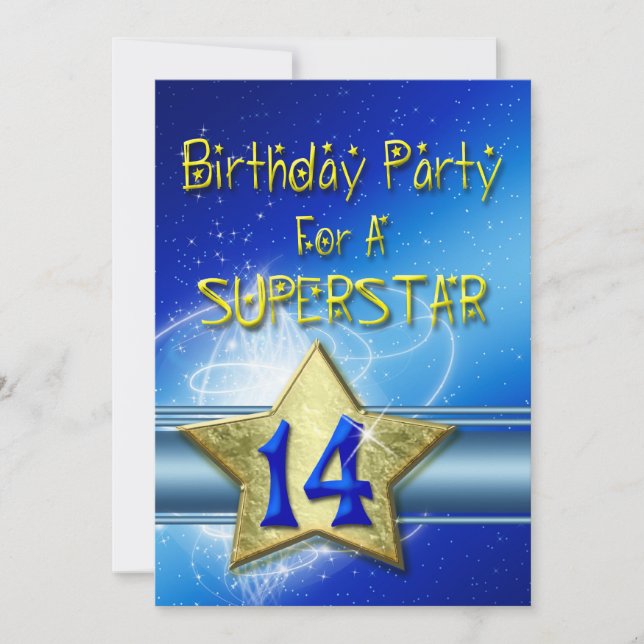 14th Birthday party Invitation for a Superstar. (Front)