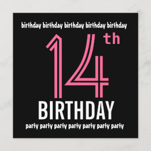 14th Birthday Party Invitation Template Pink Black