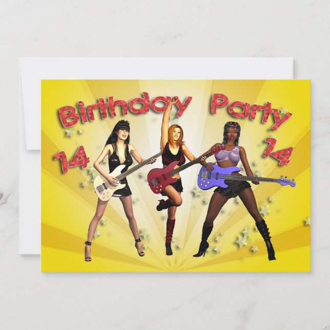 14th Birthday Party invitation with a girl band (Front)
