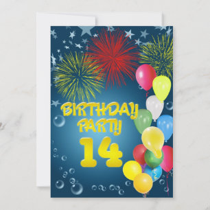14th Birthday party Invitation with balloons