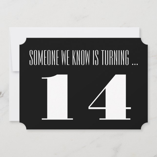 14th Birthday party Invite, black and white. Invitation (Front)