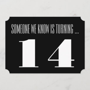 14th Birthday party Invite, black and white. Invitation