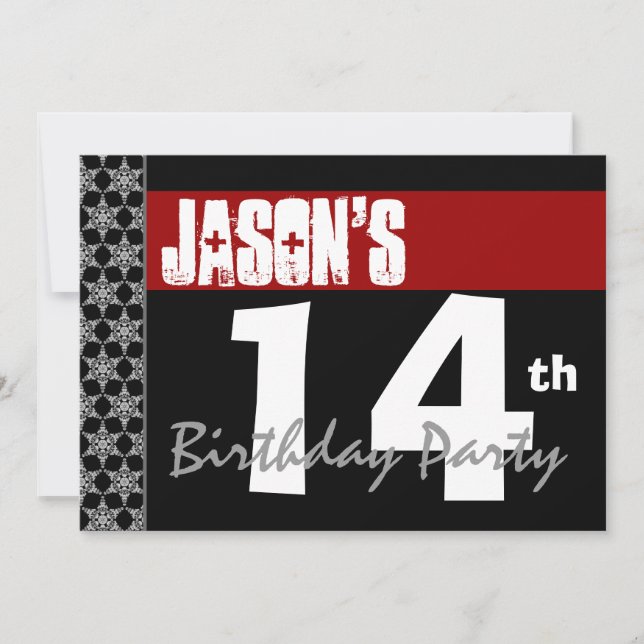14th Birthday Party Modern Red Black and White Invitation (Front)