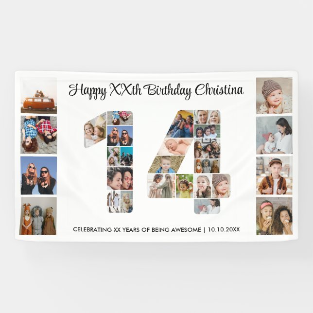 14th Birthday Party Number 14 Photo Collage Banner (Horizontal)