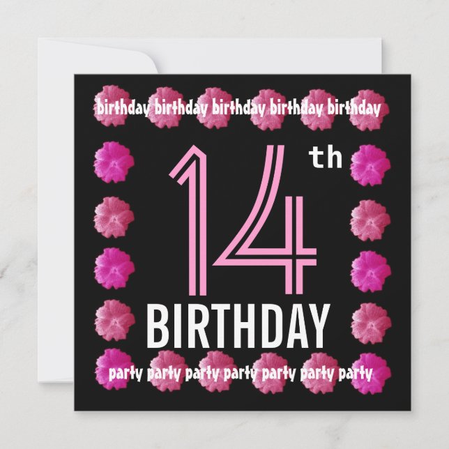 14th Birthday Party Pink Flowers For Her W764 Invitation (Front)