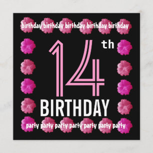14th Birthday Party Pink Flowers For Her W764 Invitation