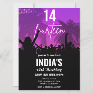 14th Birthday Party Pink Neon Invitation