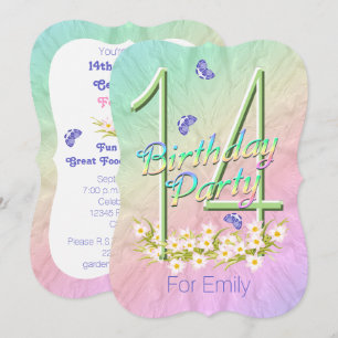 14th Birthday Party Rainbow Garden Invitations