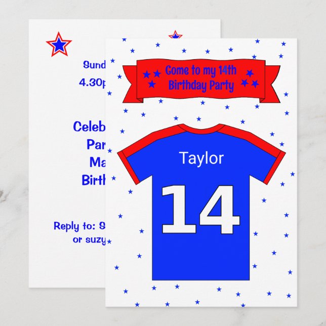 14th birthday personalised party invitation (Front/Back)