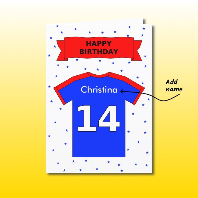 14th birthday personalized sports shirt birthday card (Creator Uploaded)
