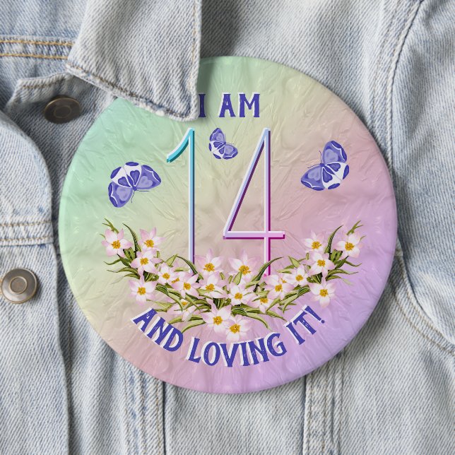 14th Birthday Rainbow Garden Celebration Award  6 Cm Round Badge (In Situ)