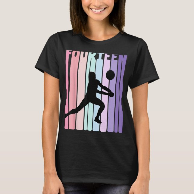 14th Birthday Retro Volleyball Girl Player 14 Year T-Shirt (Front)