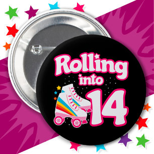 14th Birthday Roller Skating 14 Years Old Skate 6 Cm Round Badge