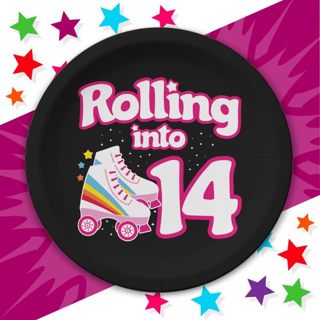 14th Birthday Roller Skating 14 Years Old Skate Paper Plate (Creator Uploaded)