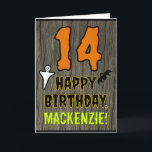 14th Birthday: Spooky Halloween Theme, Custom Name Card<br><div class="desc">The front of this spooky and scary Hallowe'en birthday themed greeting card design features a large number "14", along with the message "HAPPY BIRTHDAY, ", and a personalized name. There are also depictions of a ghost and a bat on the front. The inside features an editable birthday greeting message, or...</div>