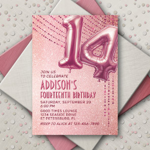 14th Birthday Teen Girl Rose Gold Invitation