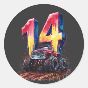 14th Birthday Unleash the Monstrous Truck Passion. Classic Round Sticker