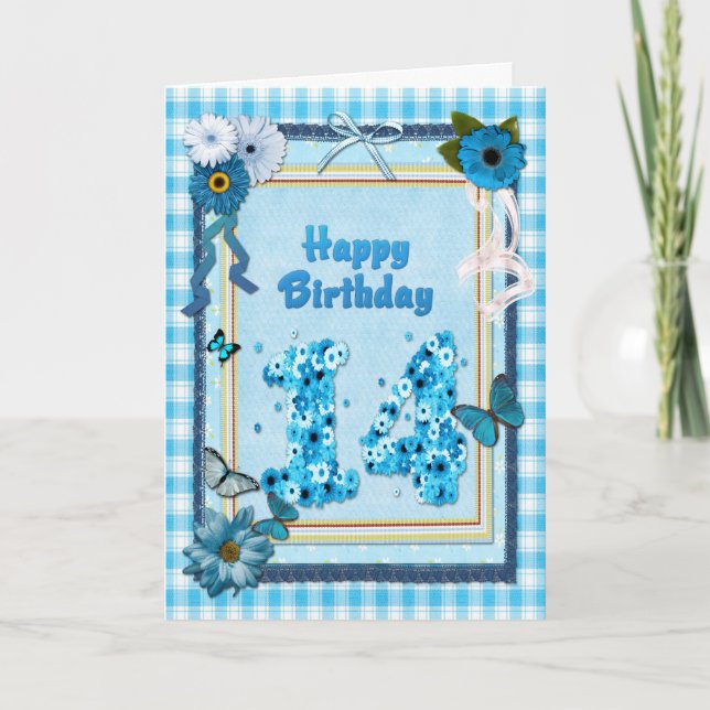 14th Birthday with a scrapbook effect Card (Front)