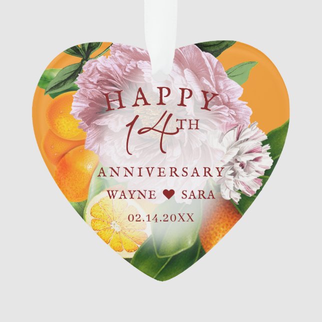 14th Flowers + Fruit Wedding Anniversary Ornament (Front)