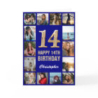 14th Happy Birthday Navy Blue & Gold Photo Collage