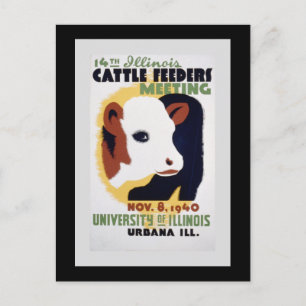 "14th Illinois Cattle Feeders Meeting" WPA Poster Postcard