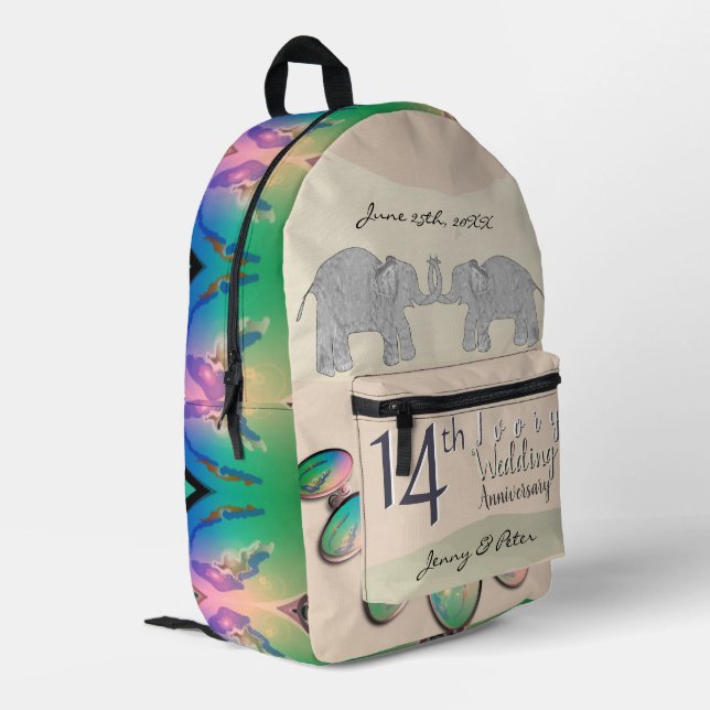 14th Ivory Anniversary Opals Printed Backpack (Back Corner Left)