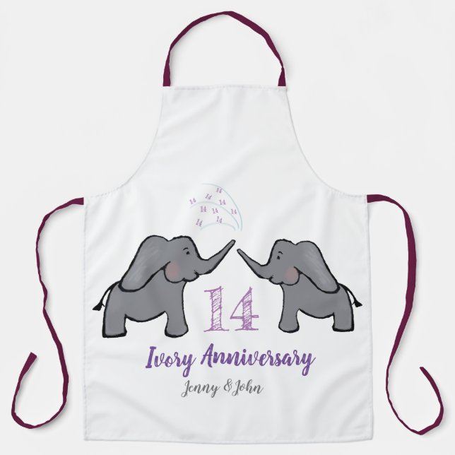 14th ivory wedding anniversary cute elephant apron (Front)