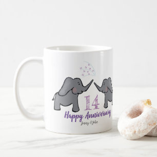 14th ivory wedding anniversary cute elephant coffee mug