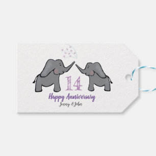 14th ivory wedding anniversary cute elephant gift tags