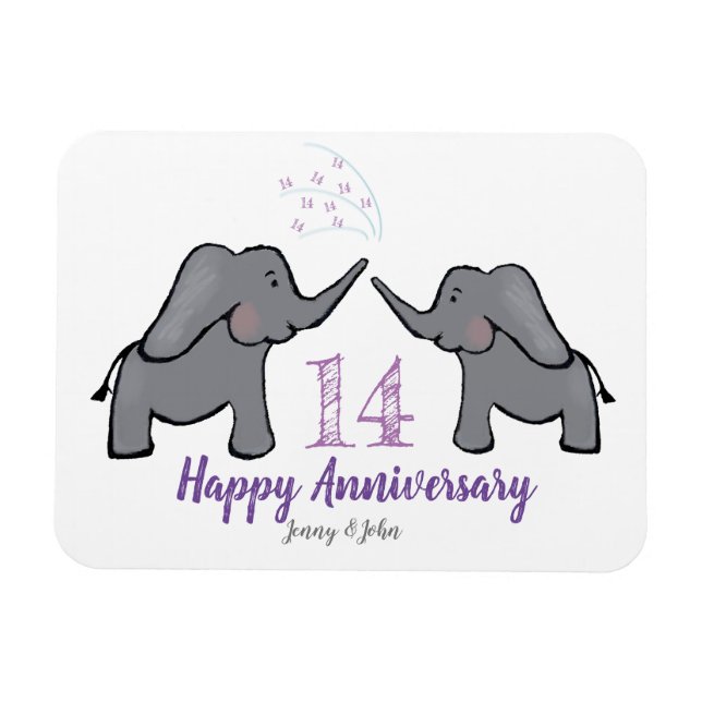 14th ivory wedding anniversary cute elephant magnet (Horizontal)