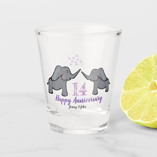 14th ivory wedding anniversary cute elephant shot glass (Front)