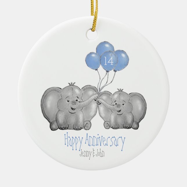 14th ivory wedding anniversary elephant gift ceramic tree decoration (Front)
