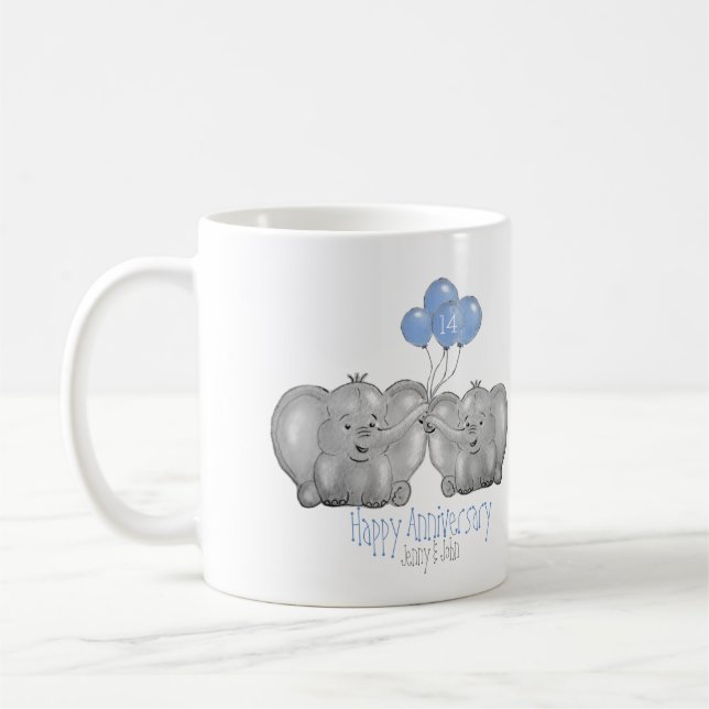 14th ivory wedding anniversary elephant gift coffee mug (Left)