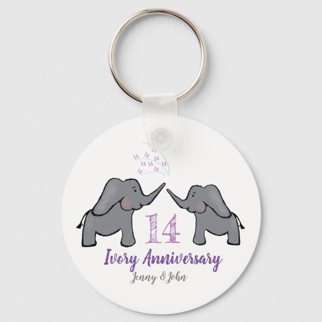 14th ivory wedding anniversary elephant key ring (Front)