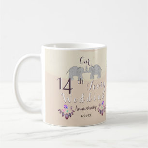 14th Ivory Wedding Anniversary Elephants & Opals  Coffee Mug